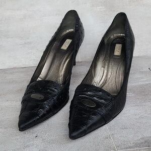 Furla Classic Black Ostrich Leather Pumps Size 39